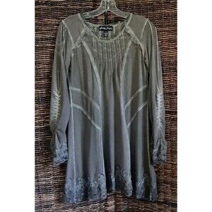Gretty Zueger Lace Tie Dye Lagenlook Long Sleeve Tunic Top Medium Brown Artsy